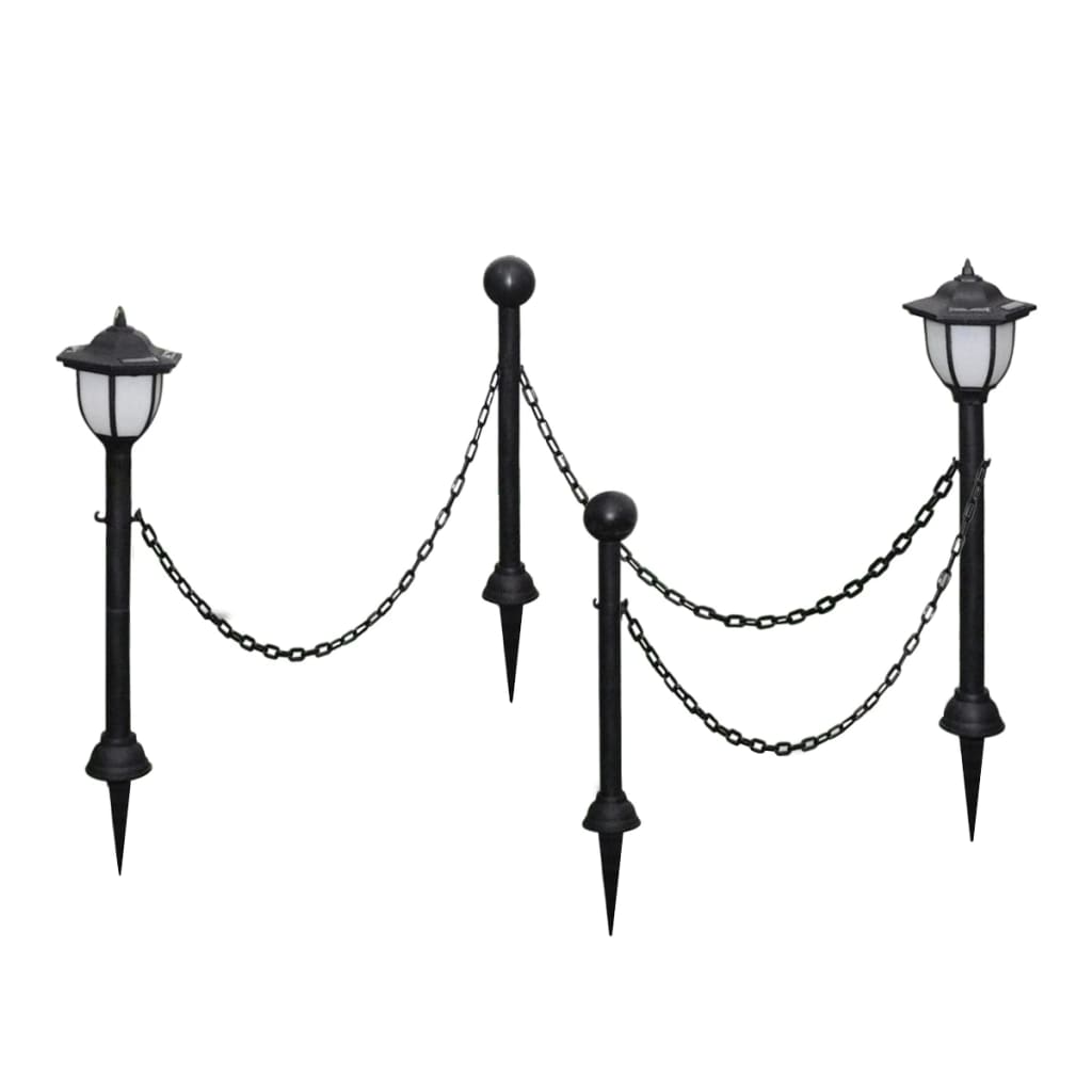 vidaXL 2/4x Chain Fence with Solar Lights Two LED Lamps Two Poles Outdoor Patio
