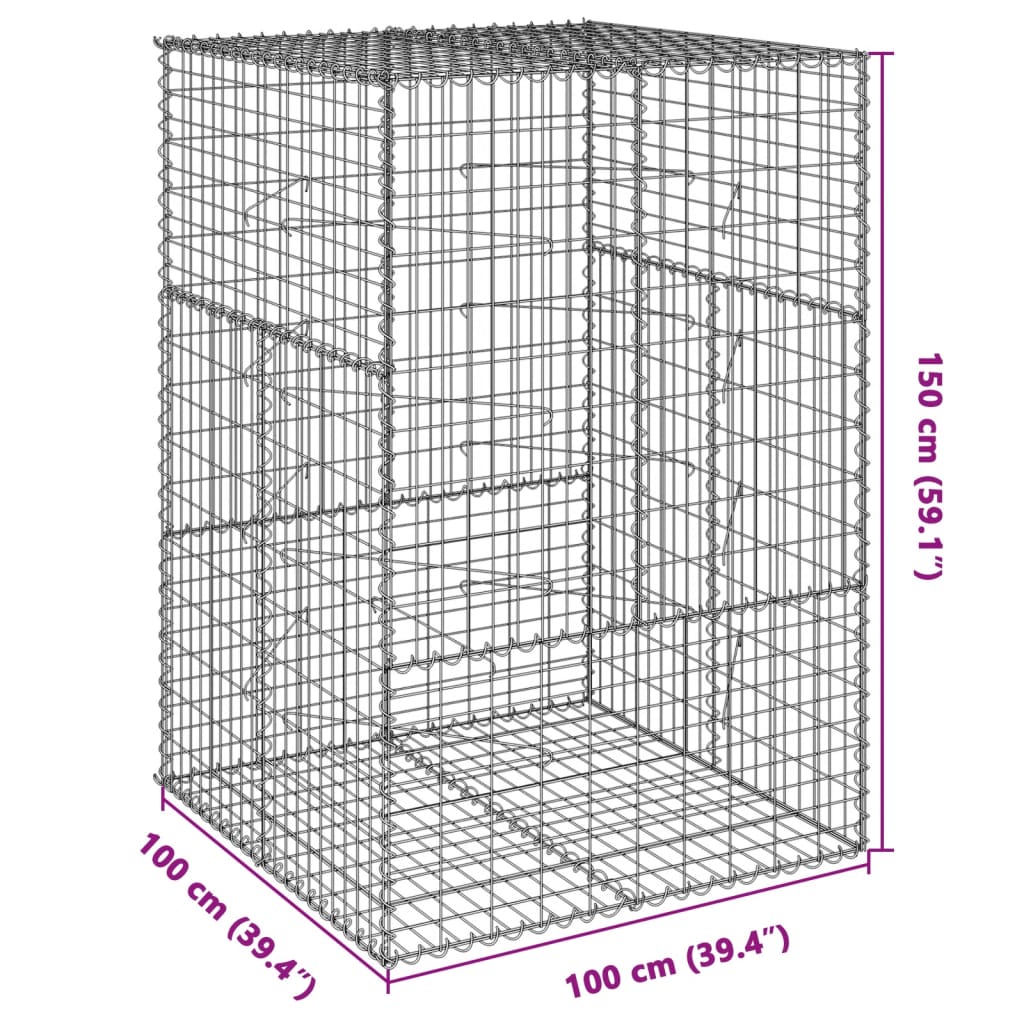 vidaXL Gabion Basket with Cover 39.4"x19.7"x39.4" Galvanized Iron
